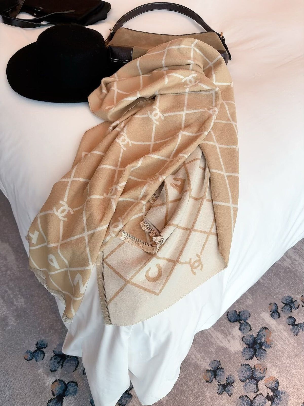 Chanel Style Diamond Lattice Logo Scarf