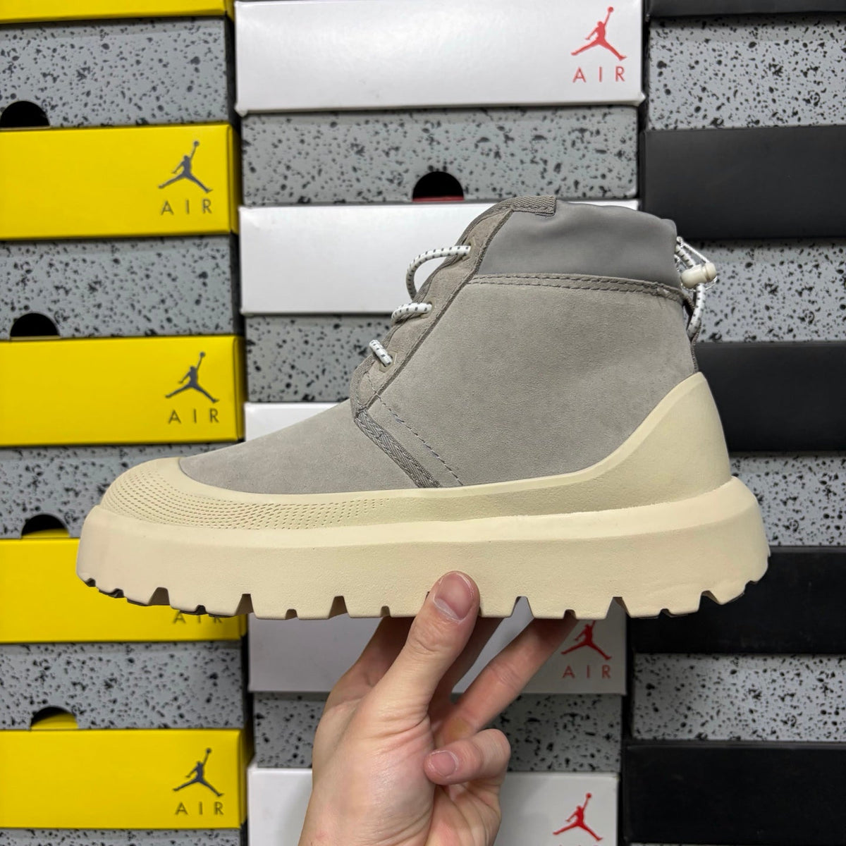 UGG Lace-Up Hiker Chukka Boot – Suede Boot with Cream Lug Sole, Drawstring Collar & UGG Diamond Heel in Grey