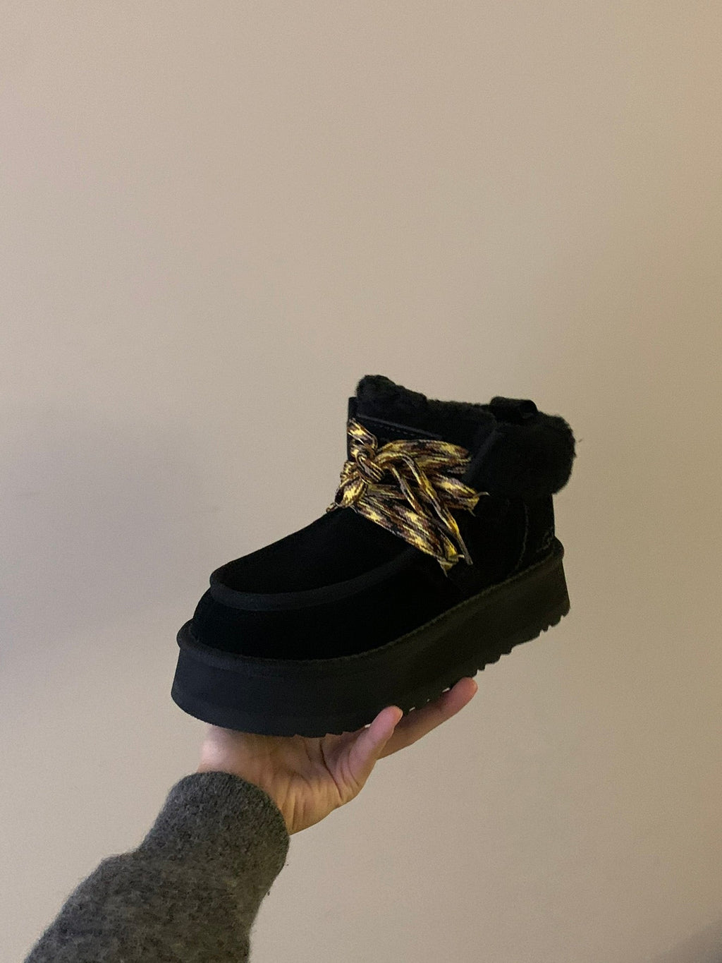 UGG Fluff Lace-Up Ankle Boots