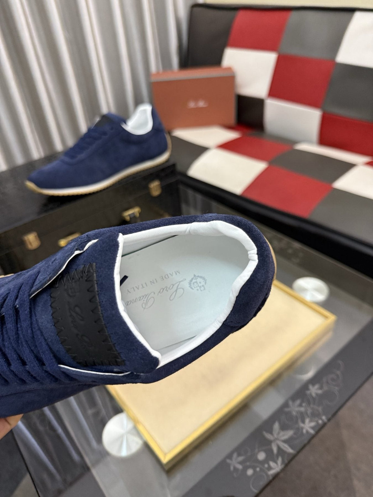 Loro Piana Men's Navy Blue Low-Top Lace-Up Sneakers