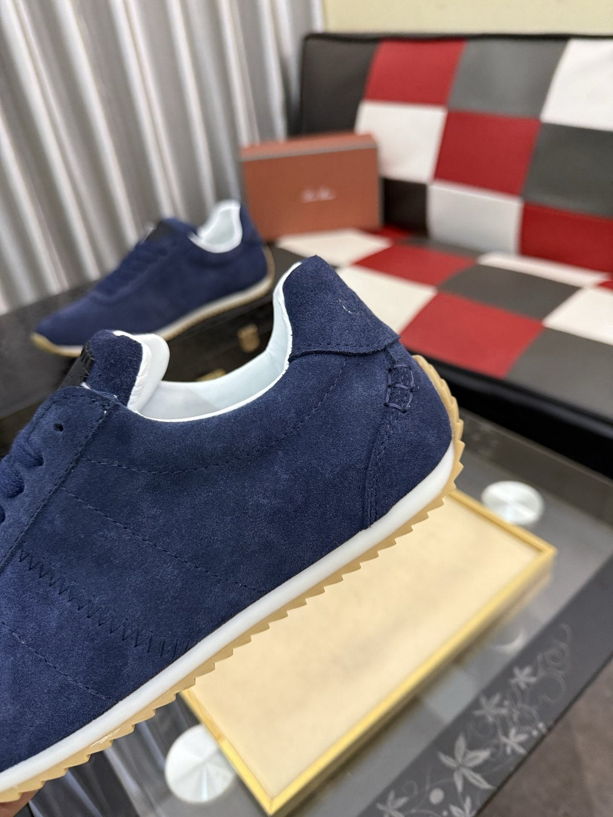 Loro Piana Men's Navy Blue Low-Top Lace-Up Sneakers