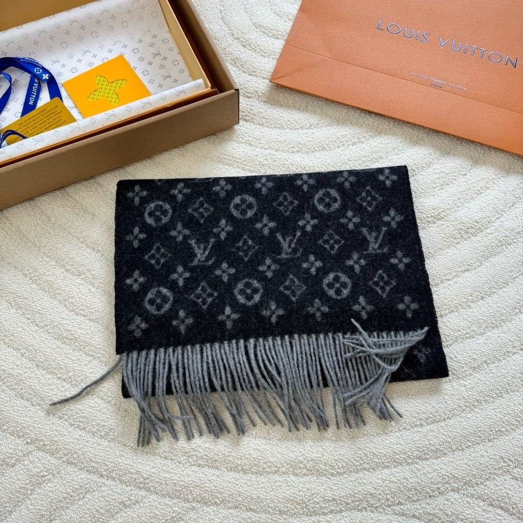 Louis Vuitton Black & Gray Monogram Scarf