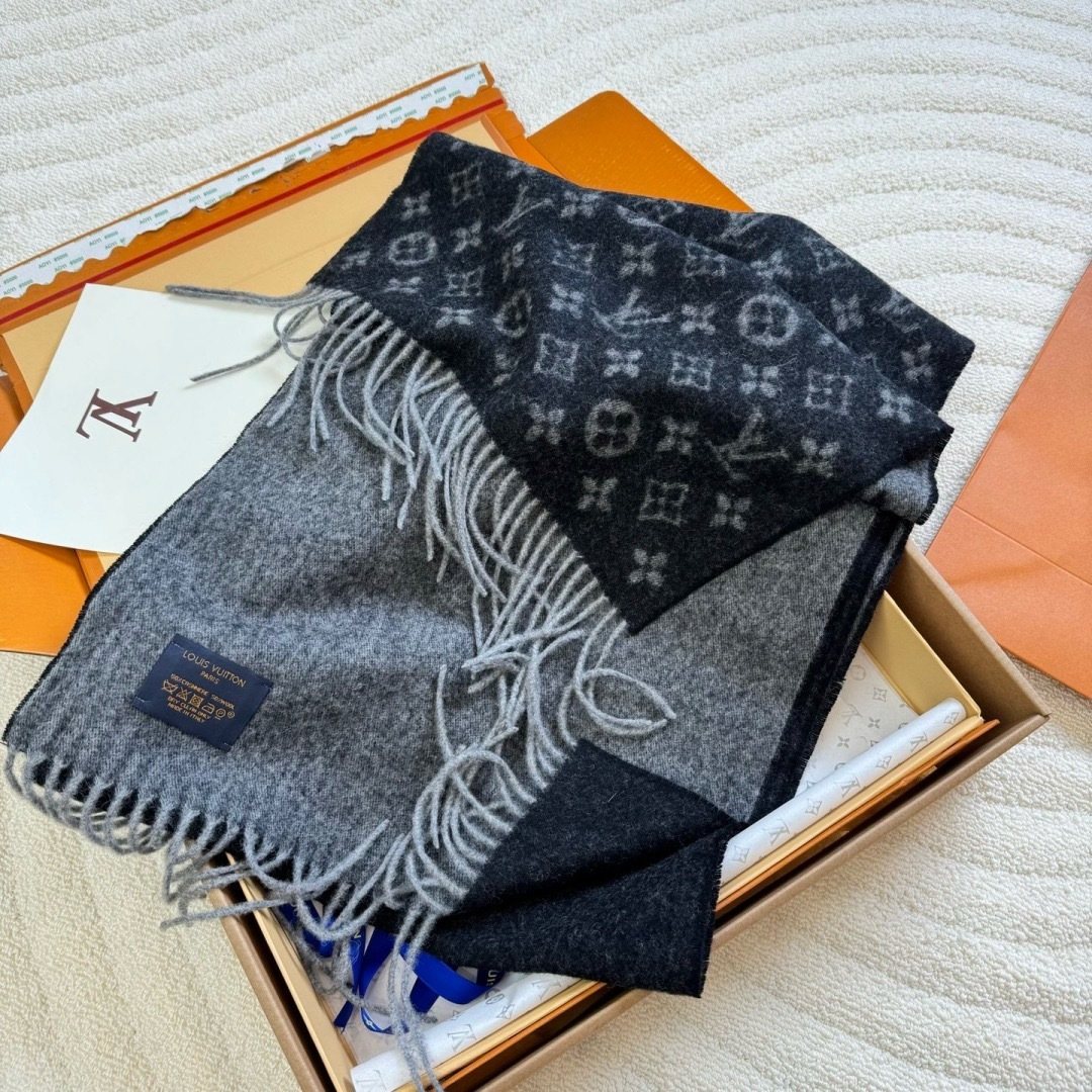 Louis Vuitton Black & Gray Monogram Scarf