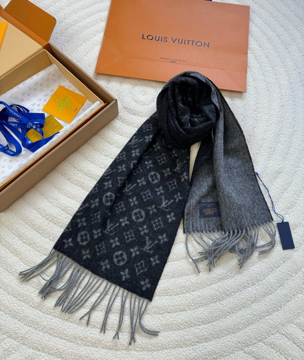 Louis Vuitton Black & Gray Monogram Scarf