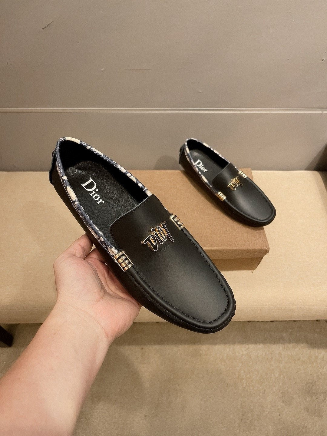 Dior Black Patterned-Trim Loafers