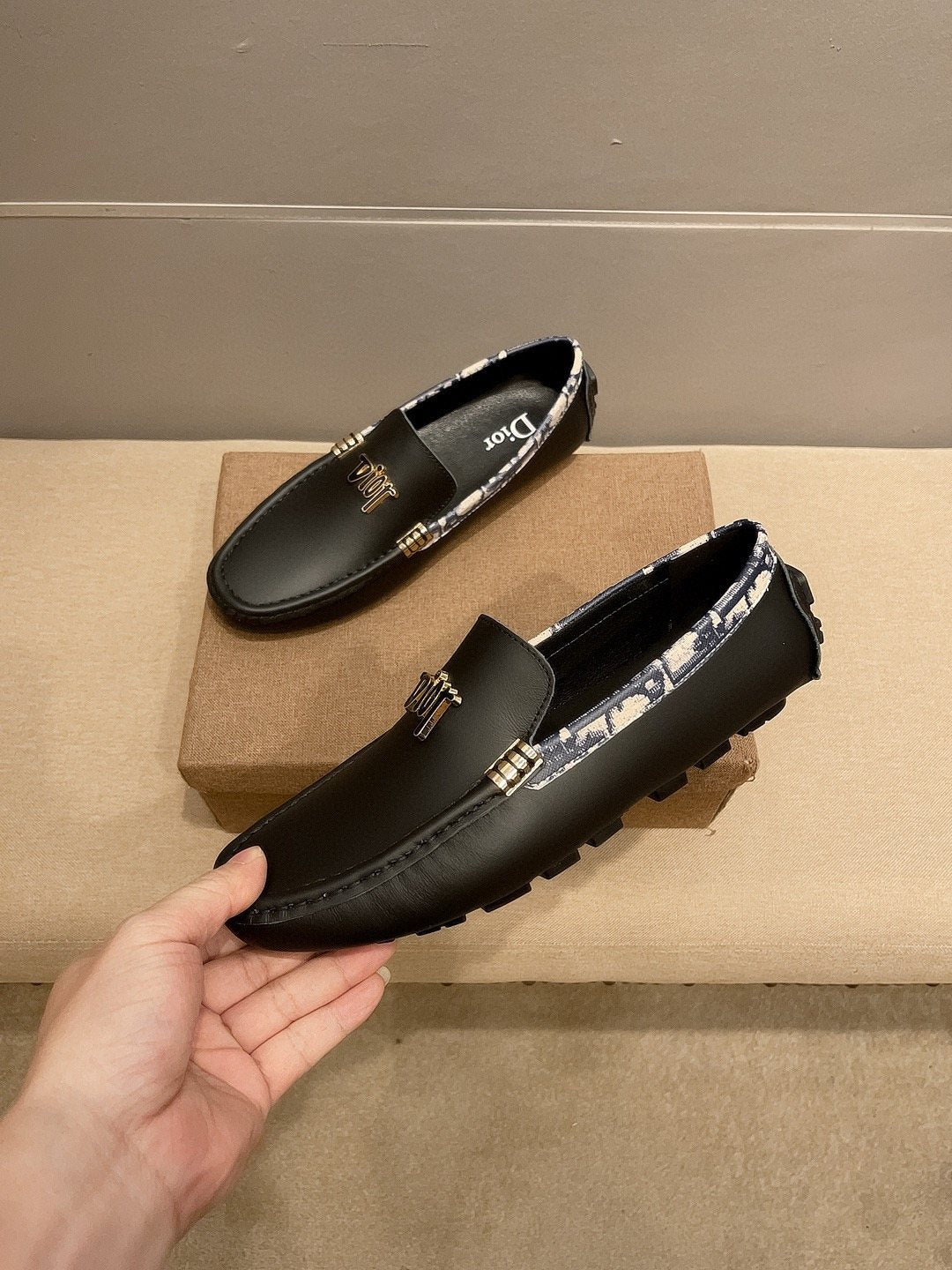 Dior Black Patterned-Trim Loafers