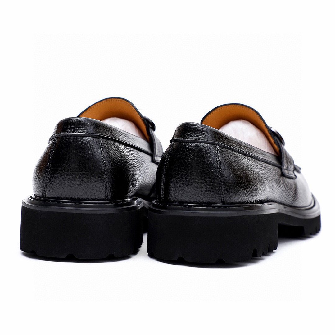 Ferragamo Men's Black Pebbled Bit Loafers