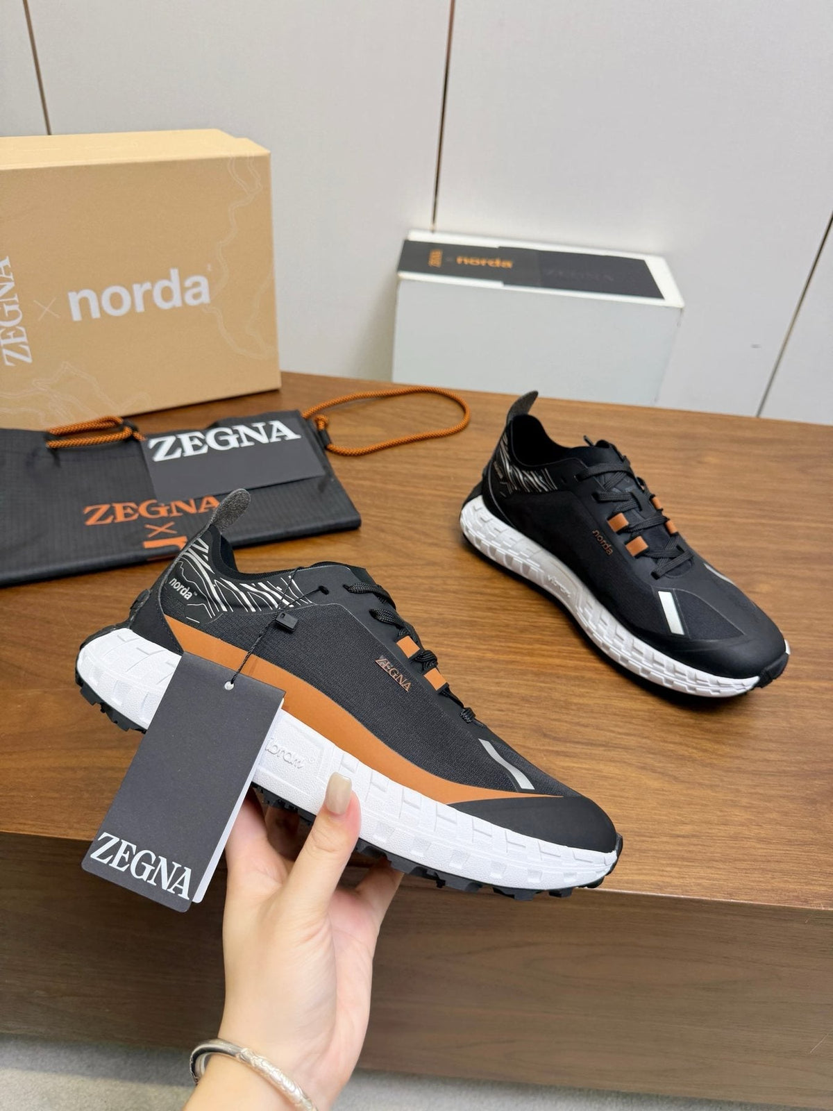 ZEGNA Black Orange Running Shoes