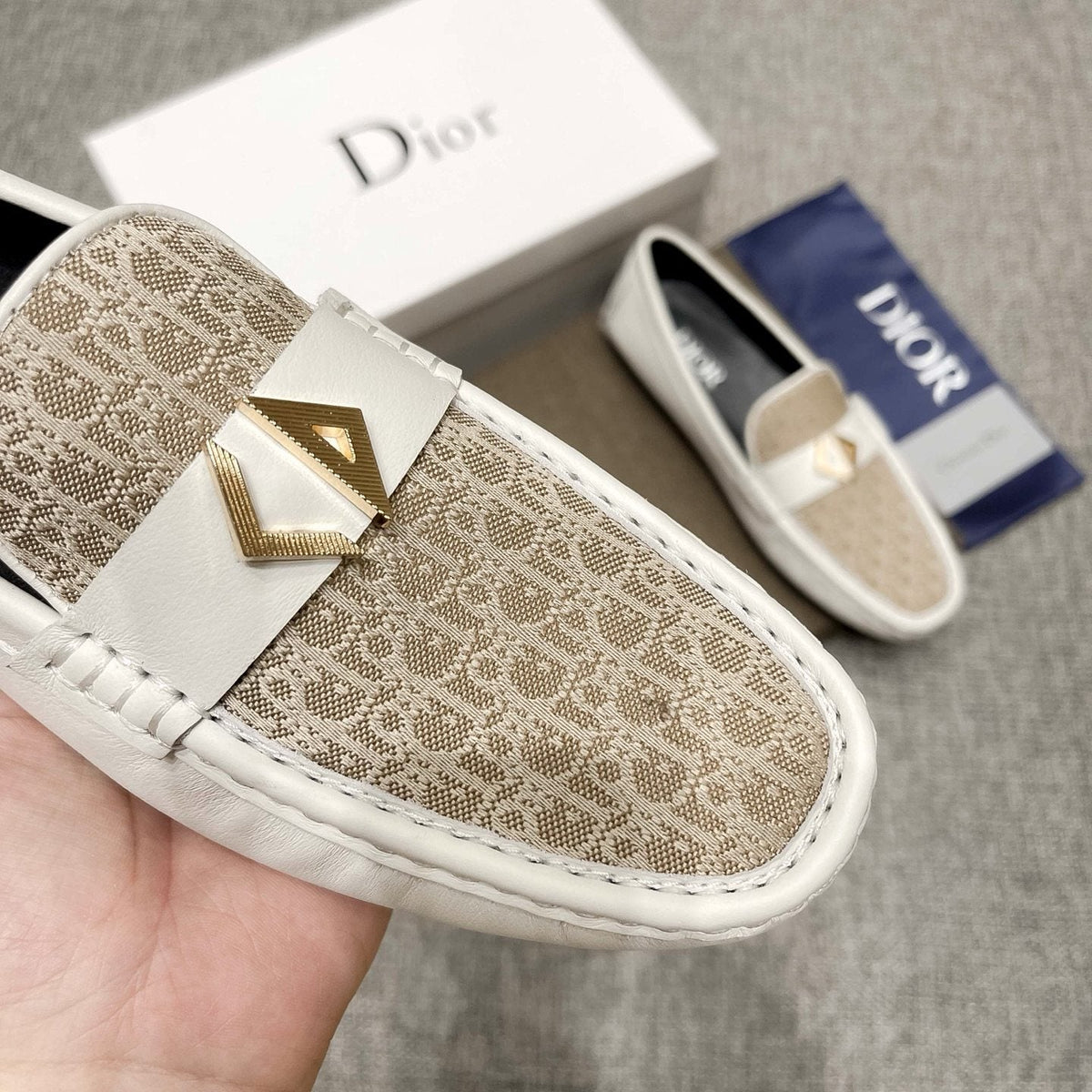 Dior Cream and Beige Patterned Loafers