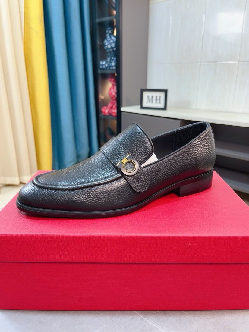 Salvatore Ferragamo Dark Brown Pebble-Textured Loafers