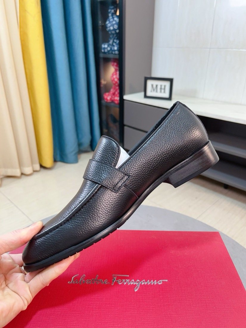 Salvatore Ferragamo Dark Brown Pebble-Textured Loafers