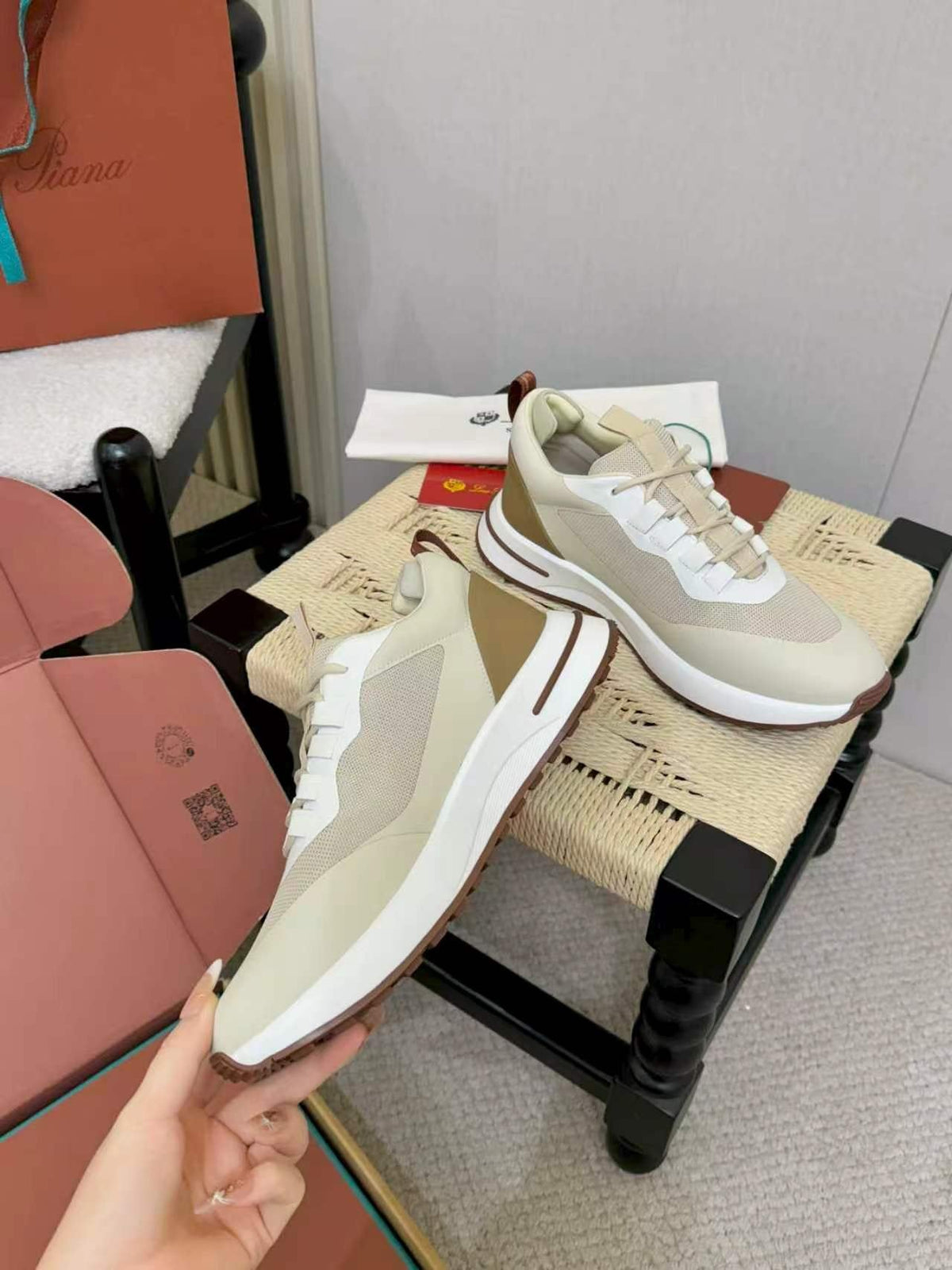 Loro Piana Cream and Beige Low-Top Sneakers