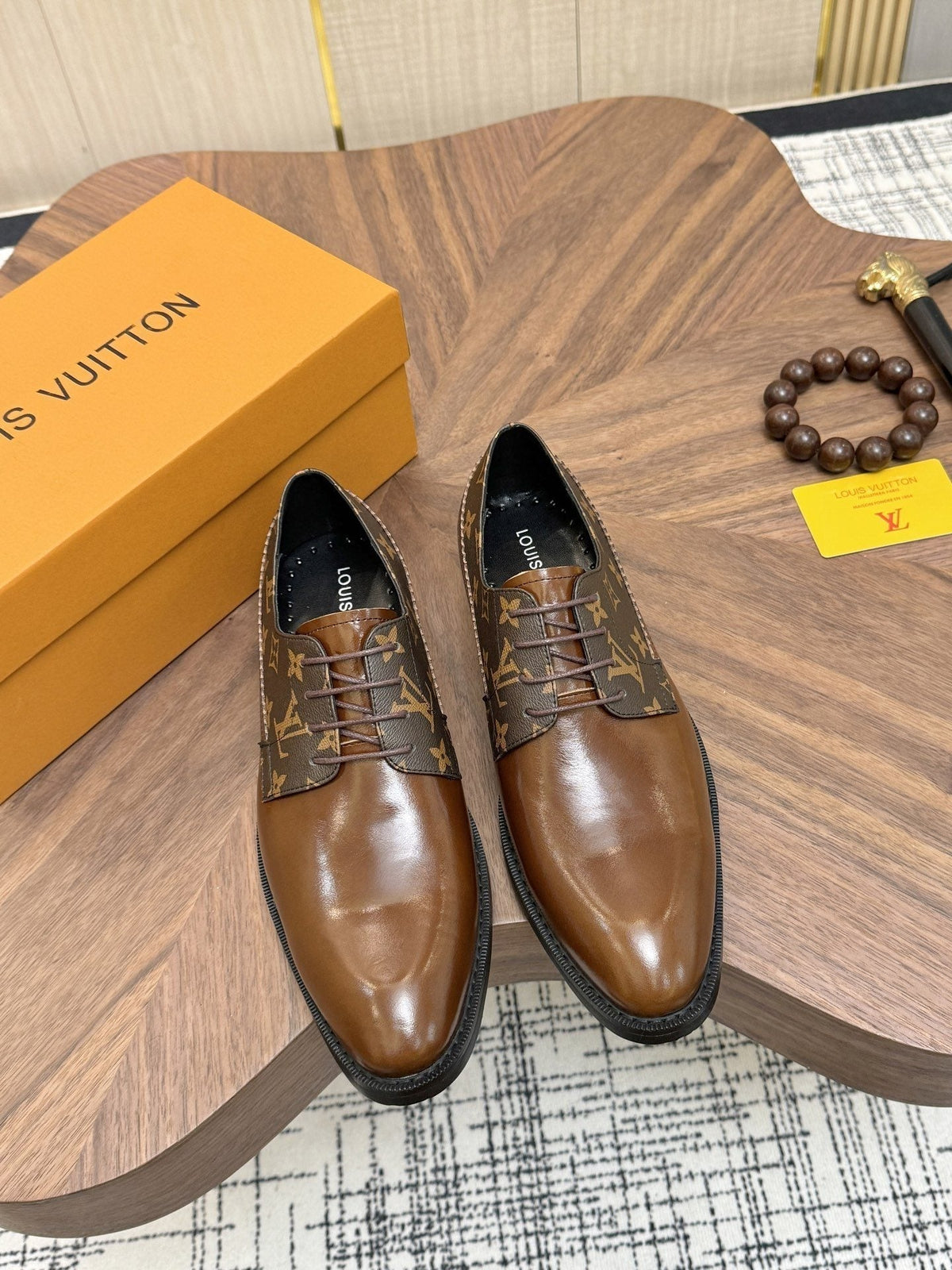 Louis Vuitton Men's Brown Monogram Lace-Up Dress Shoes