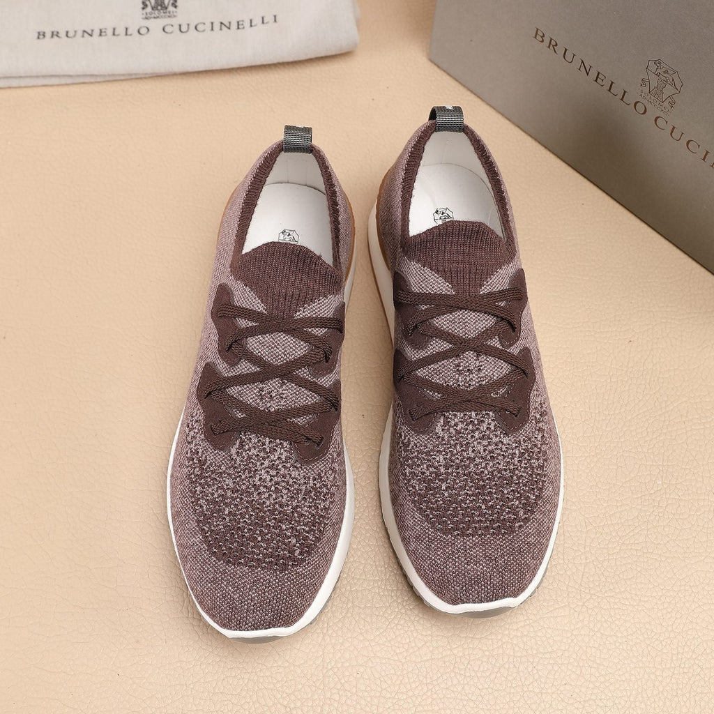 Brunello Cucinelli Taupe Brown Knit Sneakers