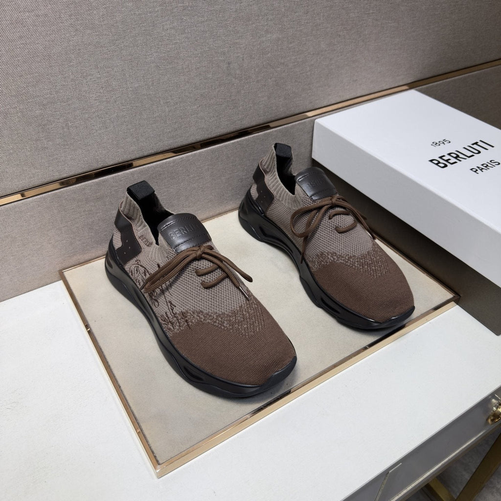 Berluti Men's Taupe Brown and Black Sneakers