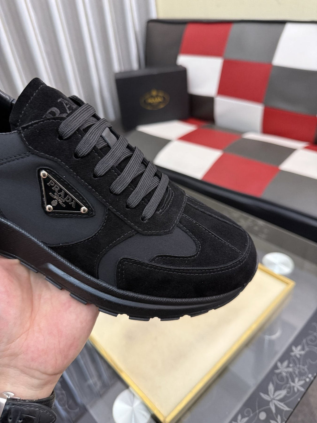 Prada Men's Black Triangle Badge Sneakers