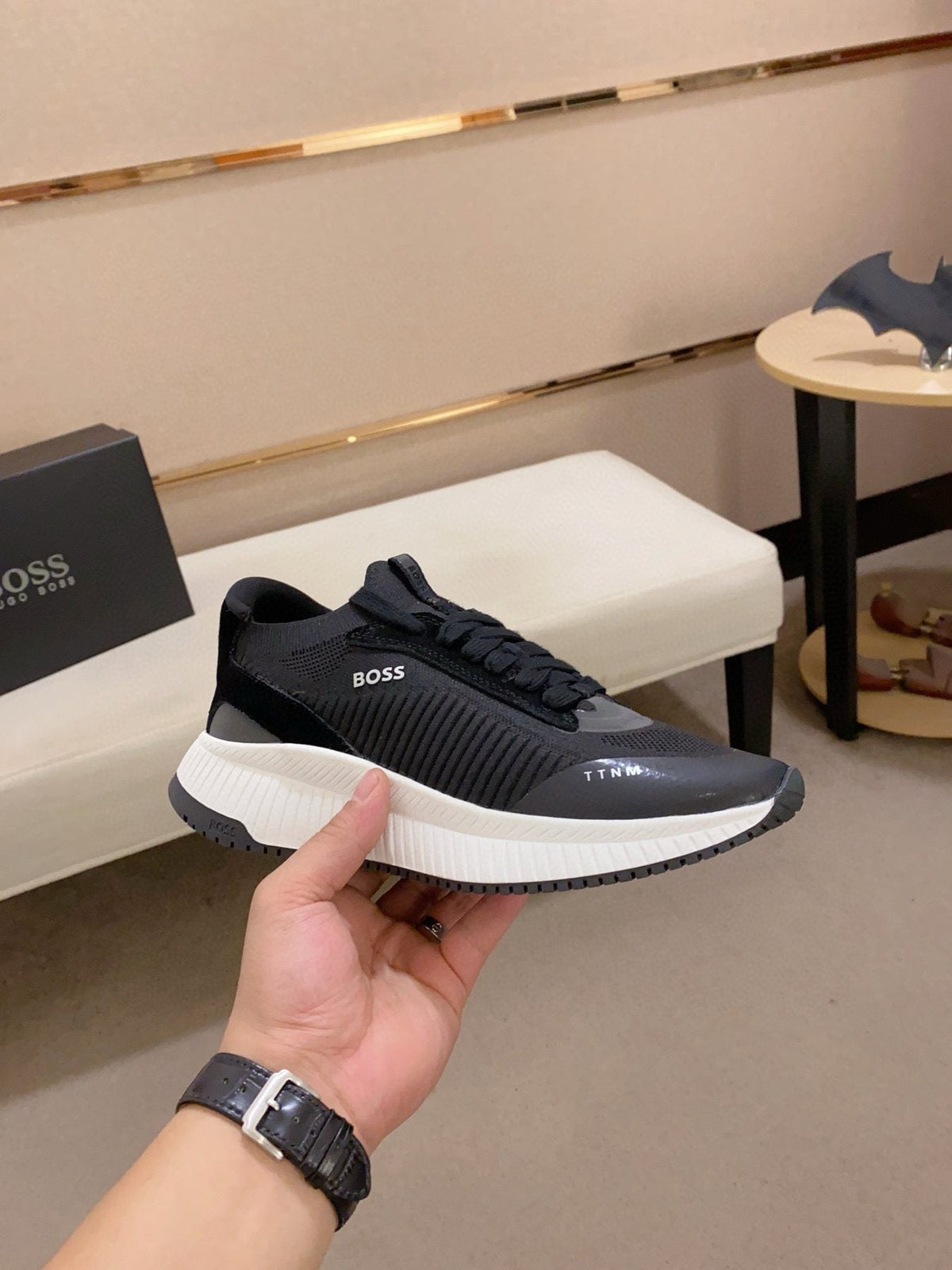 BOSS Men's Knit Lace-Up Sneakers