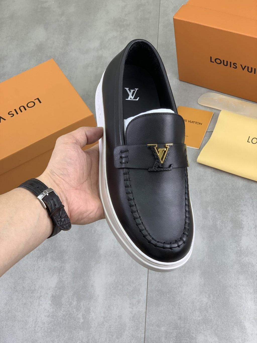 Louis Vuitton Metal Emblem Slip-On Loafers