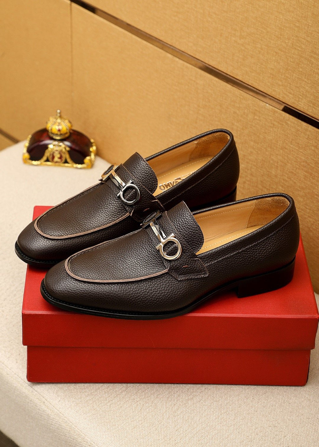 Ferragamo Men's Pebble Leather Buckle Loafers