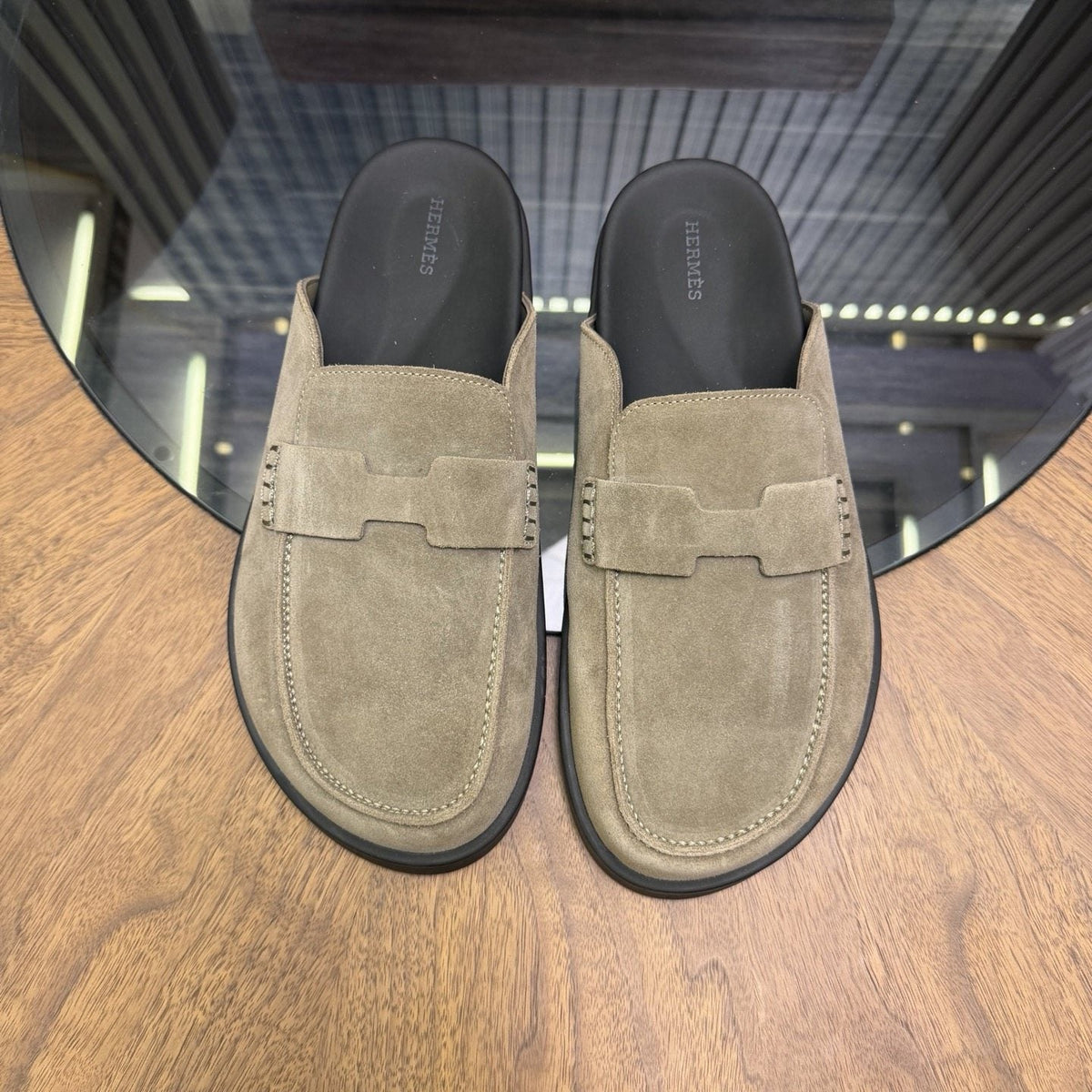 Hermès H-Detail Suede Mule Shoes