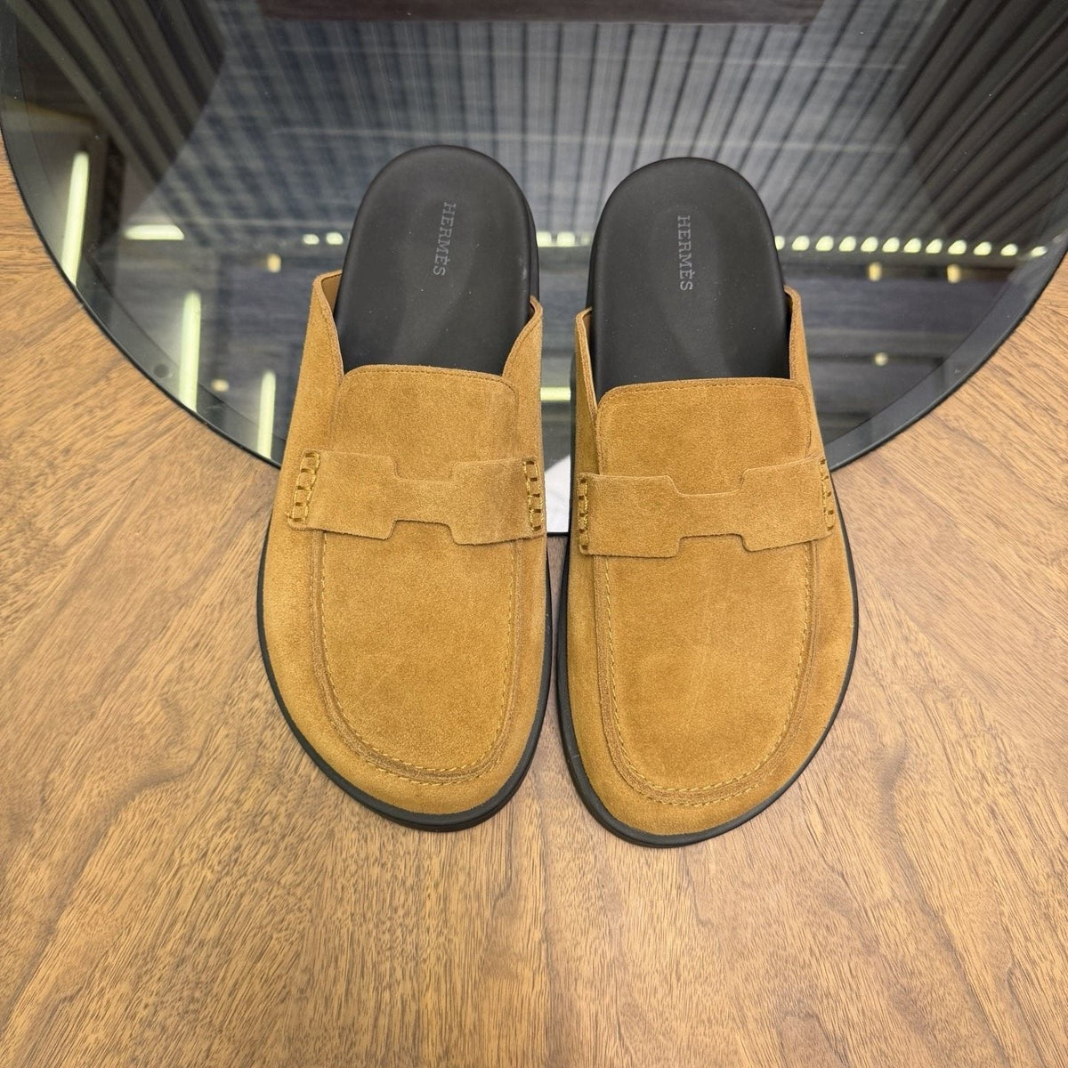 Hermès H-Detail Suede Mule Shoes