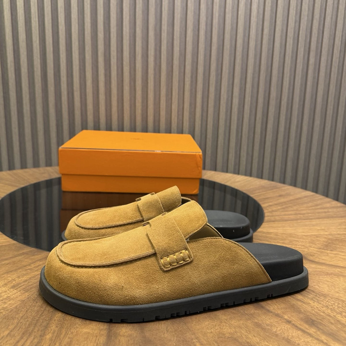 Hermès H-Detail Suede Mule Shoes