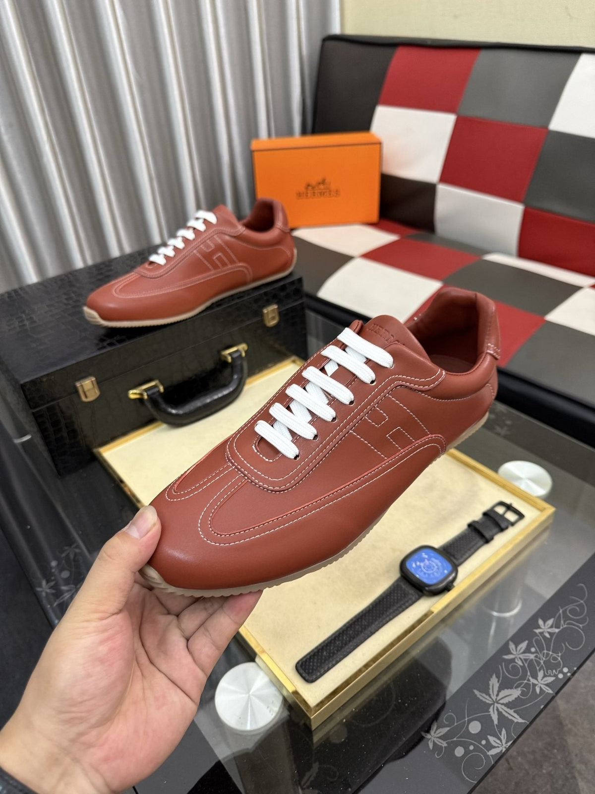 Hermès Stitched Low-Top Sneakers