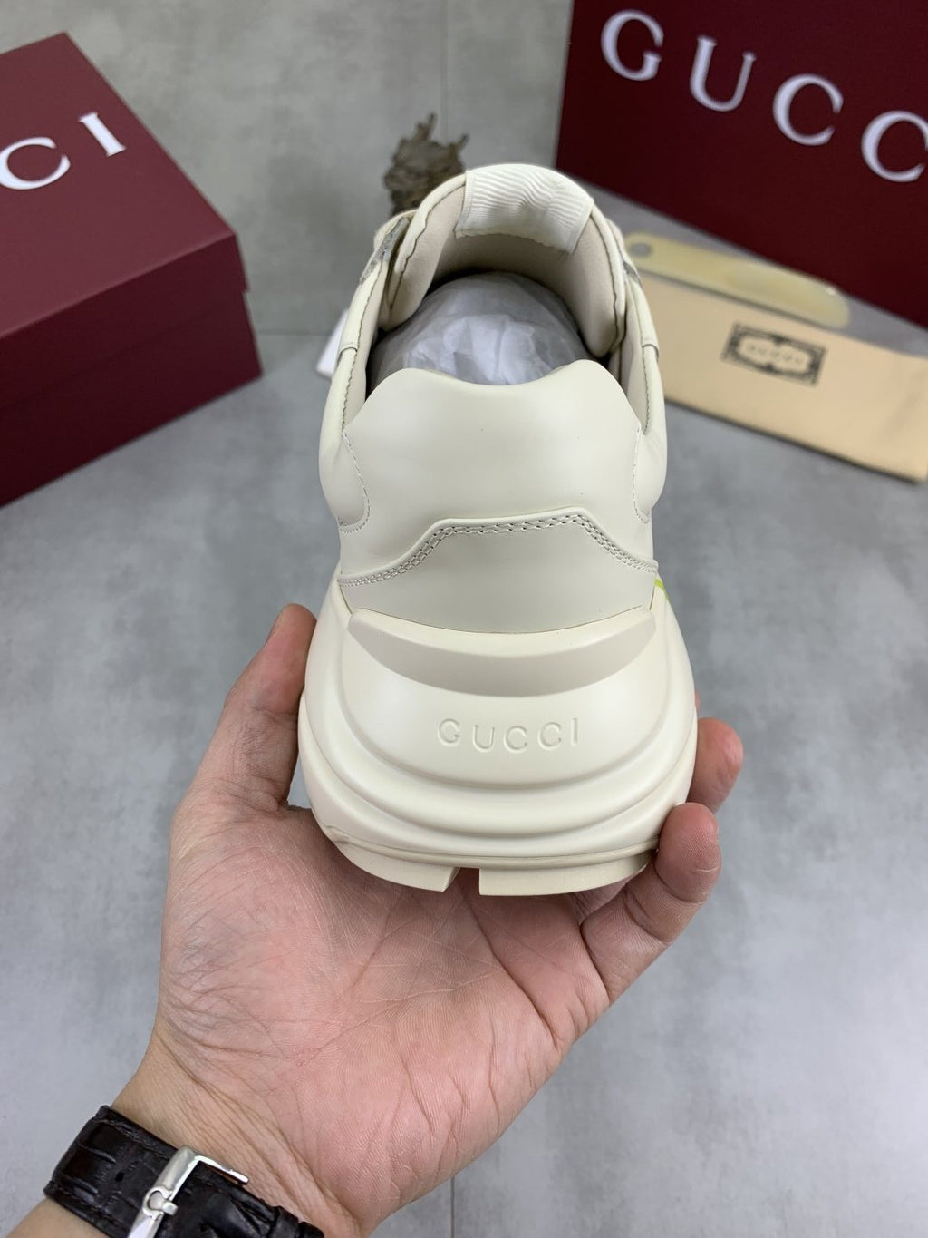 Gucci Cream and Green Chunky Sneakers