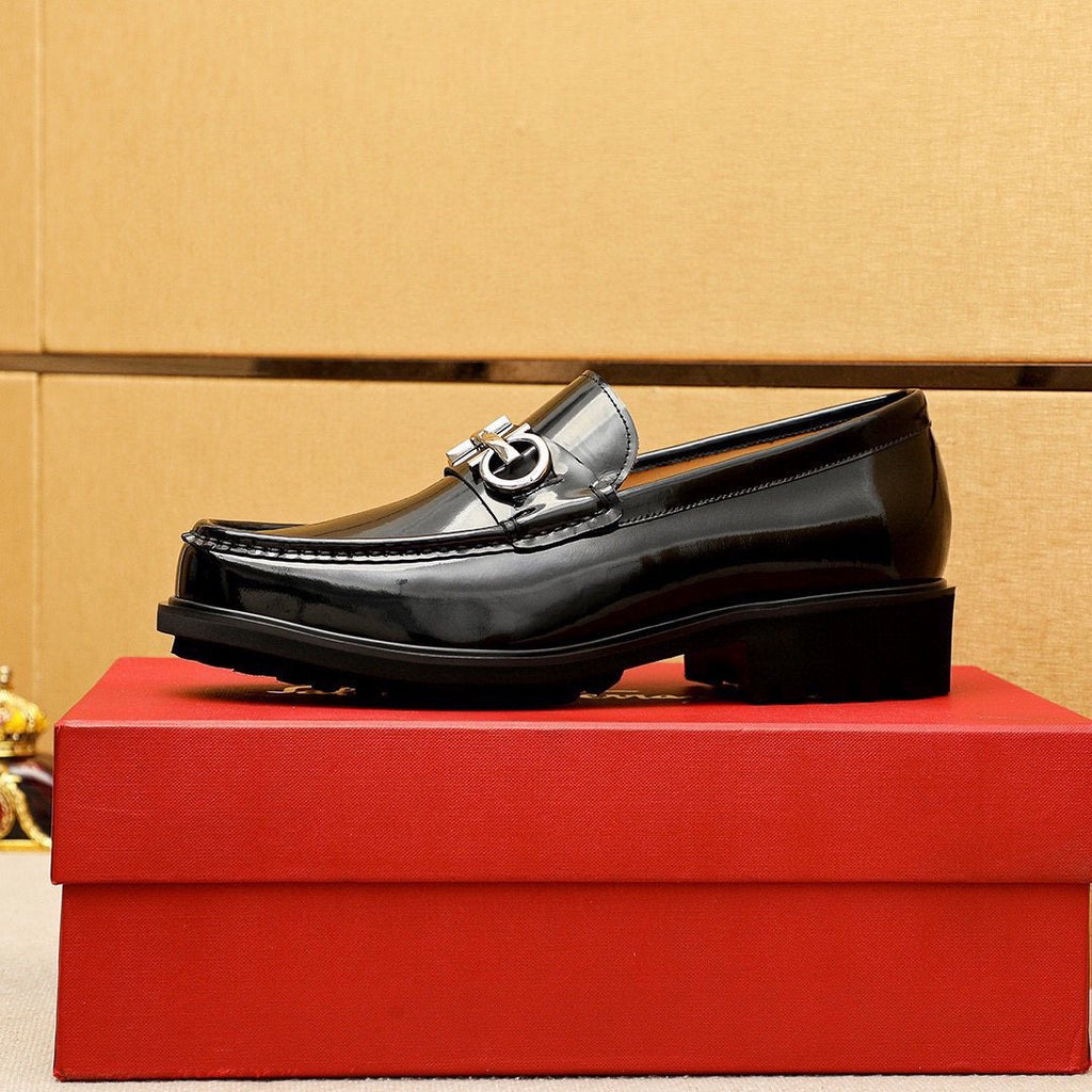 Ferragamo Black Metal-Hardware Loafers
