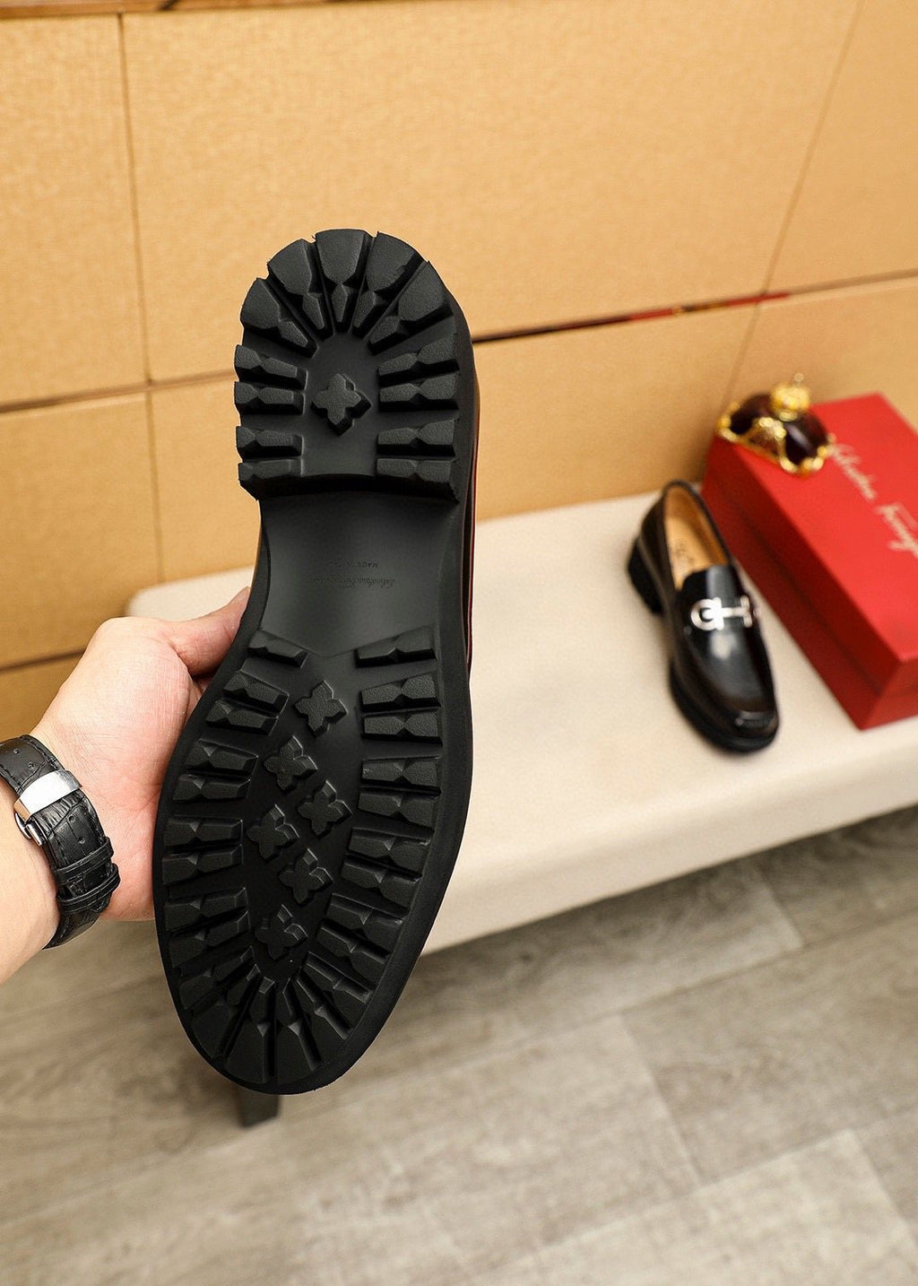 Ferragamo Black Metal-Hardware Loafers