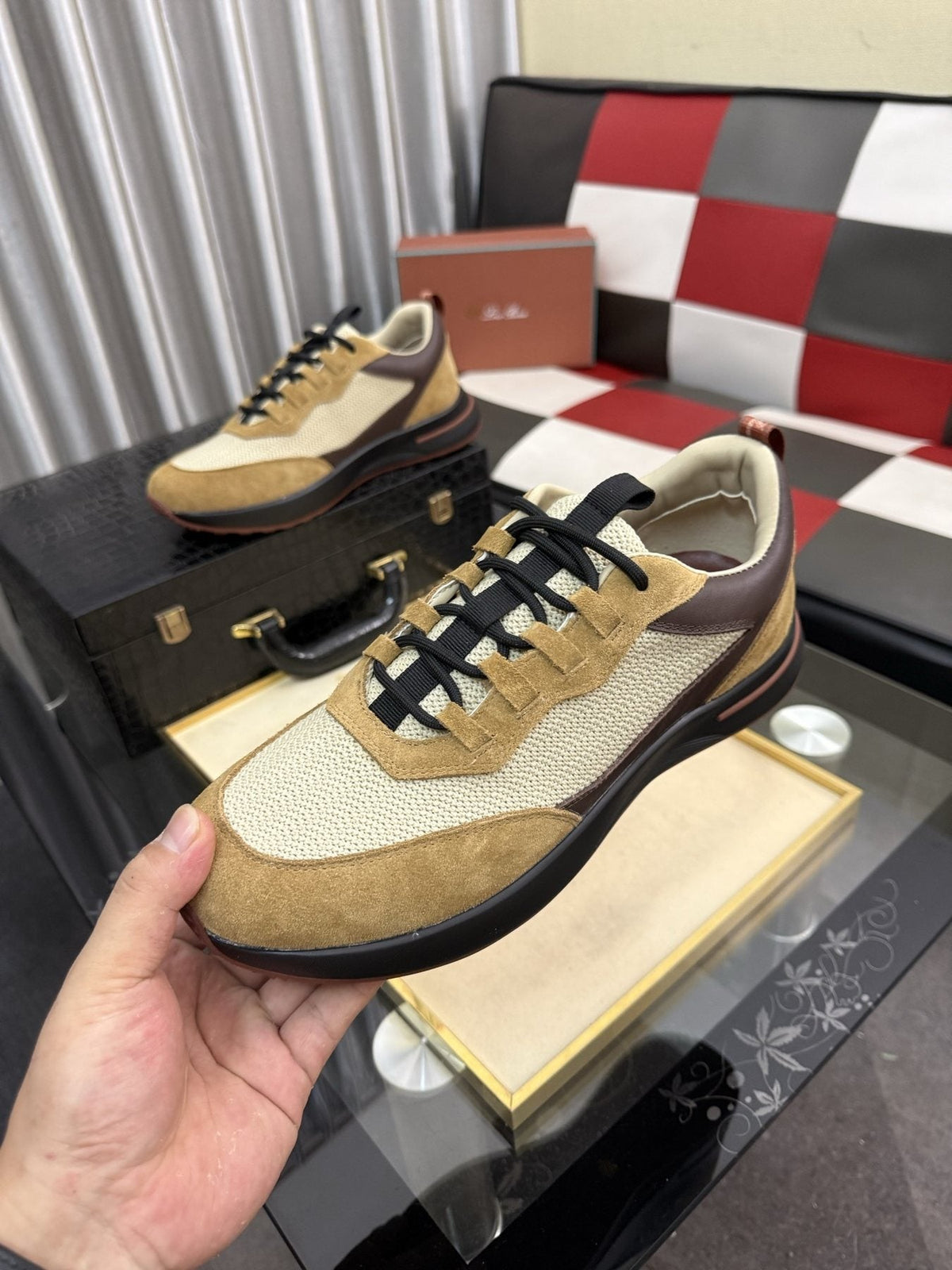 Color-Blocked Low-Top Lace-Up Sneakers