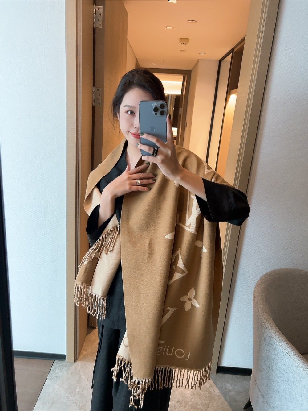 Louis Vuitton Fringed Monogram Scarf Shawl