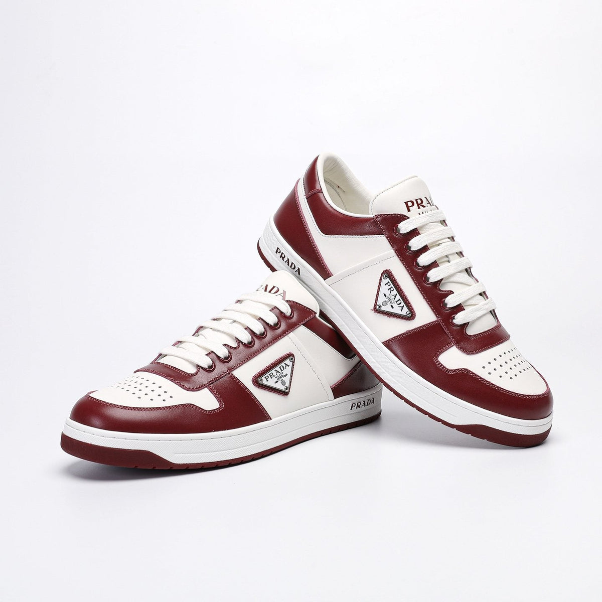 Prada Men's Triangle Plaque Low-Top Sneakers - Perforated Toe Box