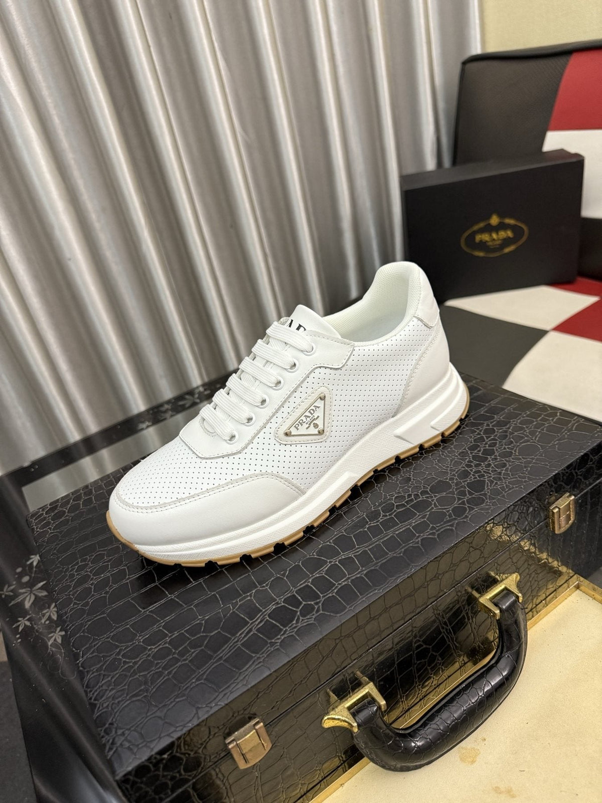 Prada Men's Triangle Plaque Lace-Up Sneakers