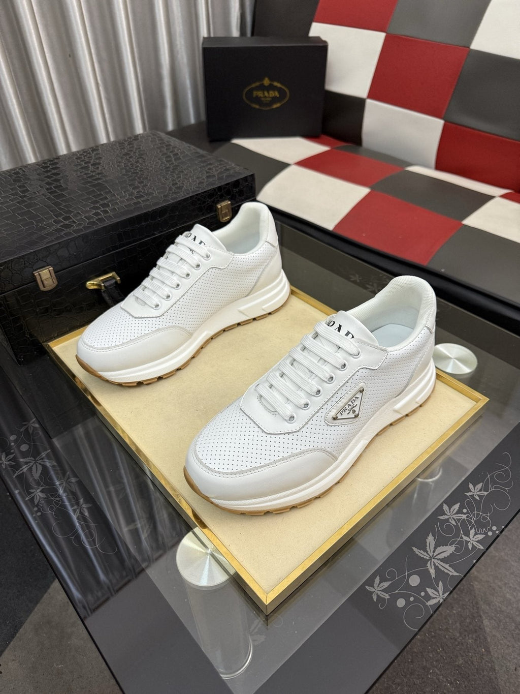 Prada Men's Triangle Plaque Lace-Up Sneakers
