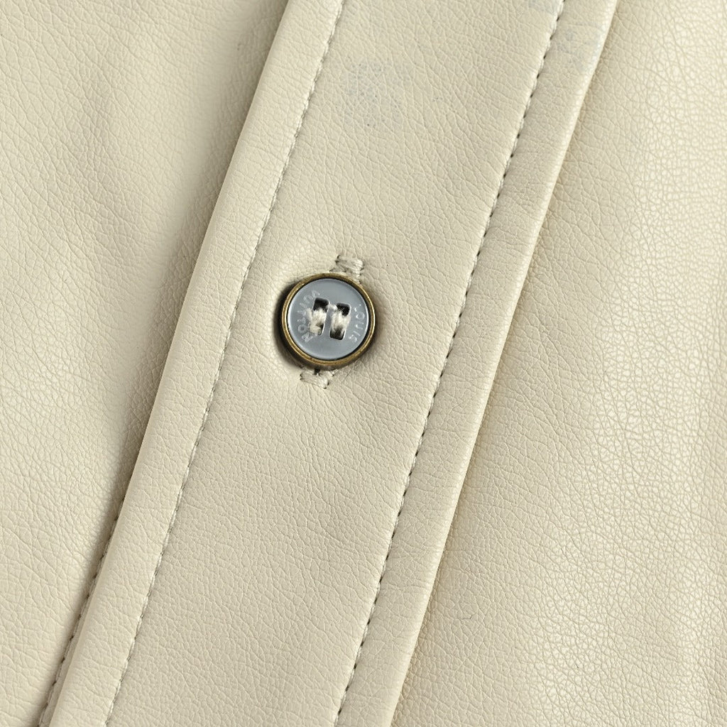 Louis Vuitton 26FW Mixed Leather Embroidered Logo Button-Down Shirt Jacket