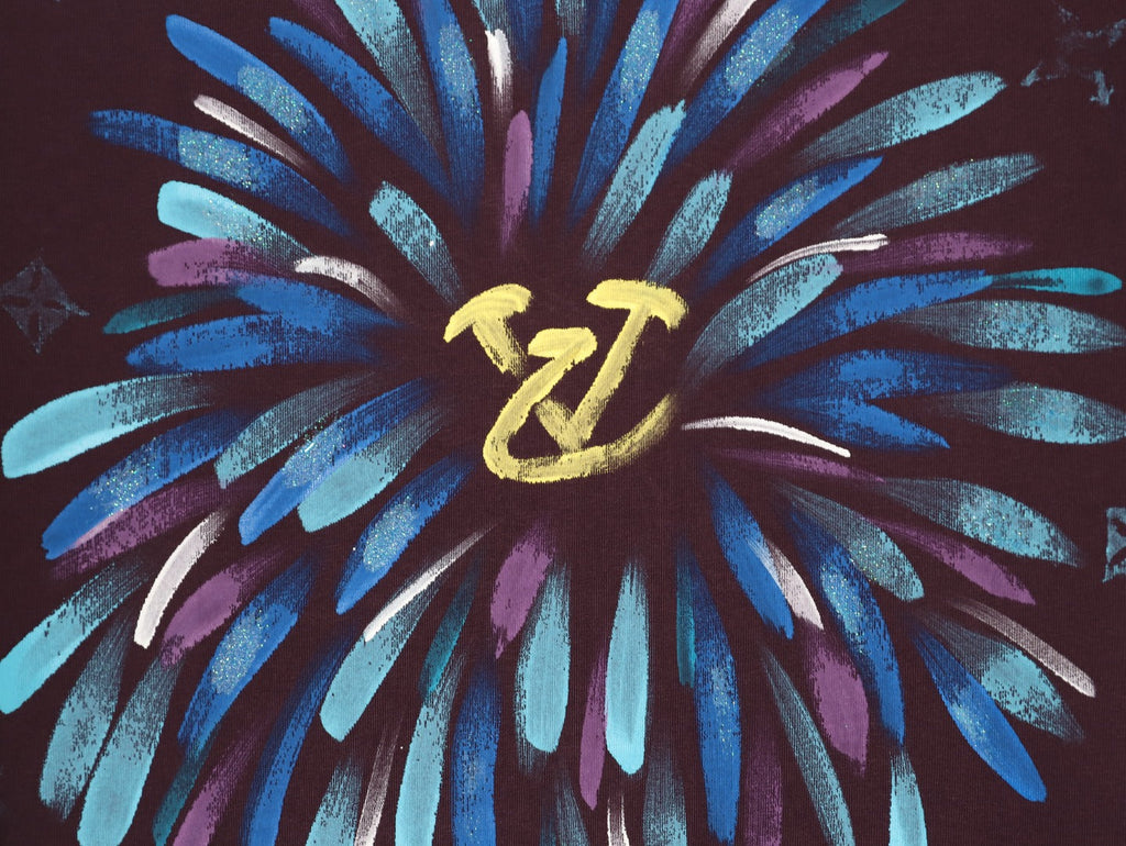 Louis Vuitton Watercolor Fireworks Graphic T-Shirt - Burgundy