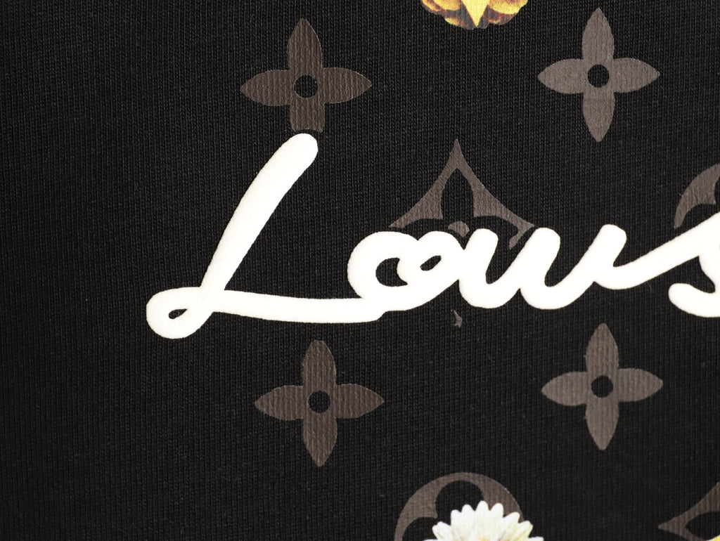 Louis Vuitton Paris Lettering and Daisy-Style Motif T-Shirt - Black